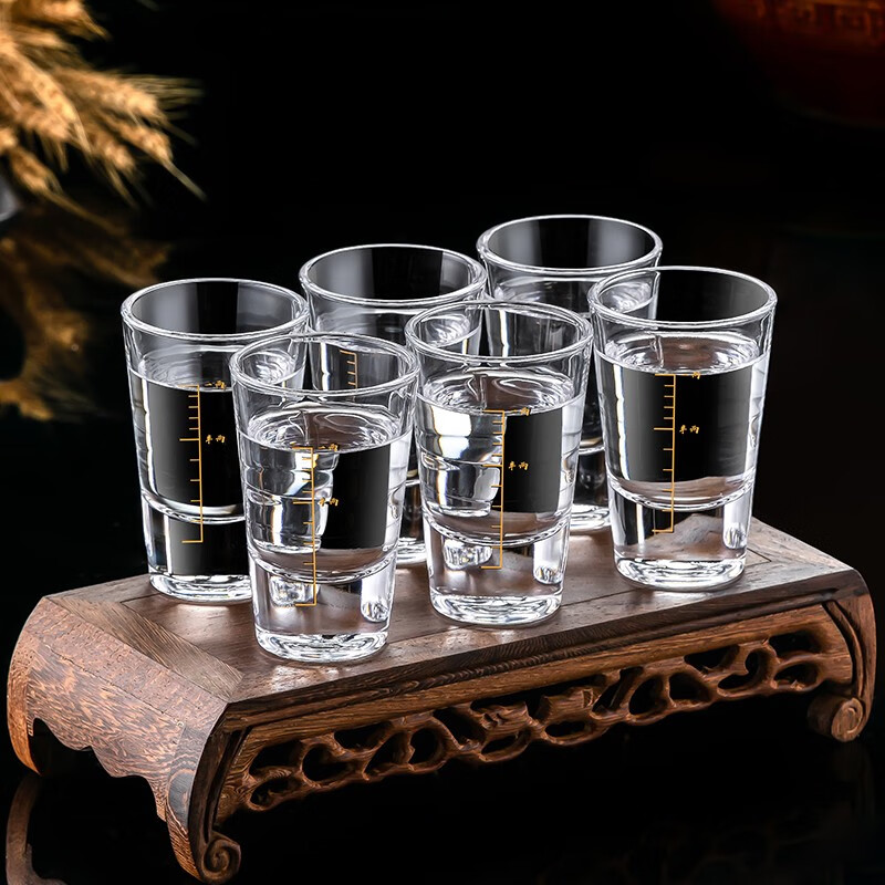 白酒杯1两刻度家用套装一两50ml小号高颜值水晶玻璃二两酒杯 描金刻度