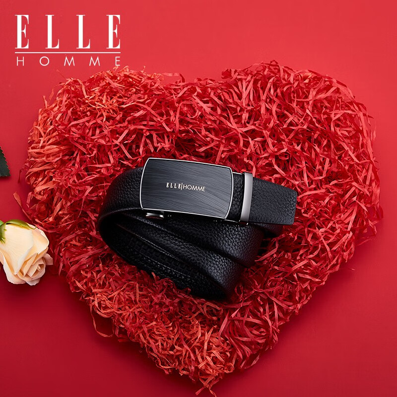 ELLE HOMME法国品牌男士腰带男真皮自动扣高档皮带裤带生日礼物送男友老公 【橙色礼盒】902043百搭枪色 115cm (可指定/可修剪)