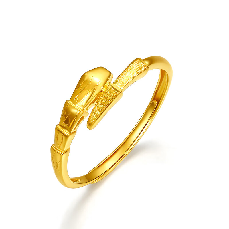 玉相伴七夕情人节礼物  黄金戒指美杜莎蛇金戒指女足金999光面素金