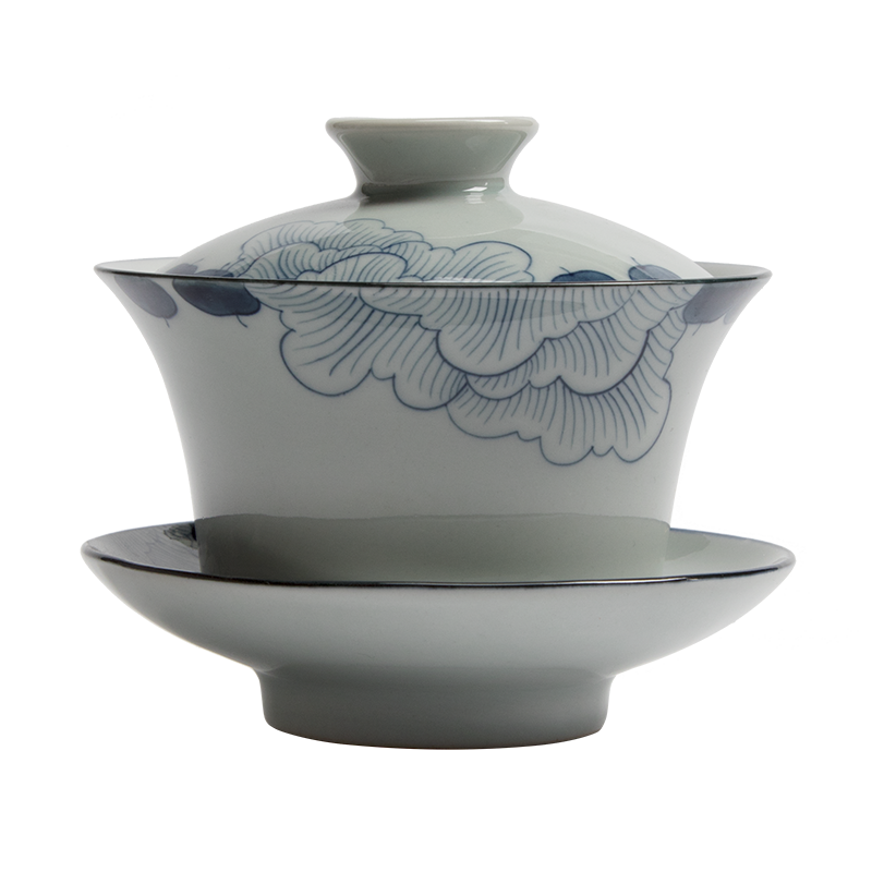 南山先生 茶具配件家用陶瓷三才碗功夫茶具泡茶碗中式芙蓉蓋碗 手繪芙蓉三才碗