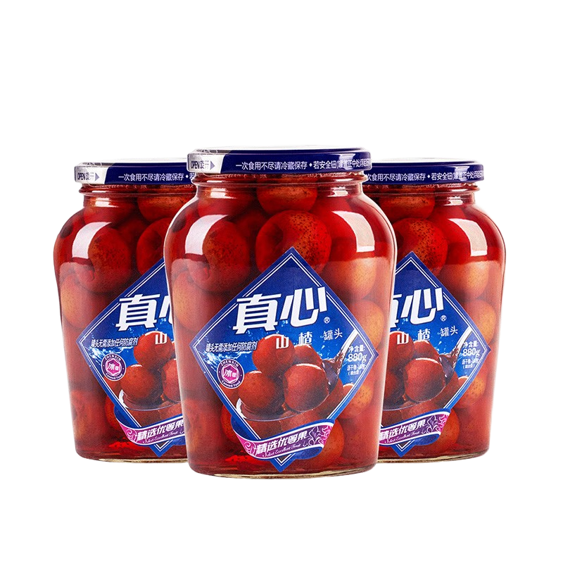 真心 山楂罐頭水果糖水罐頭880g*3玻璃瓶裝 送禮零食超市速食即食早餐 山楂 880g*3