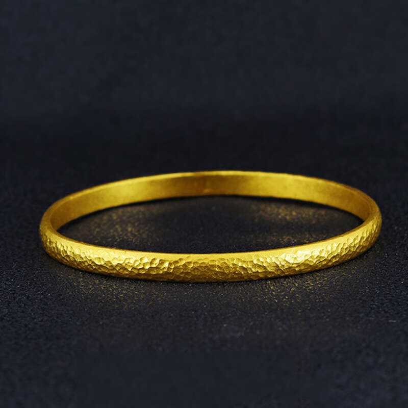 匠蕴黄金手镯男女足金999古法锤纹泥鳅背实心素圈手工镯子送礼定制款