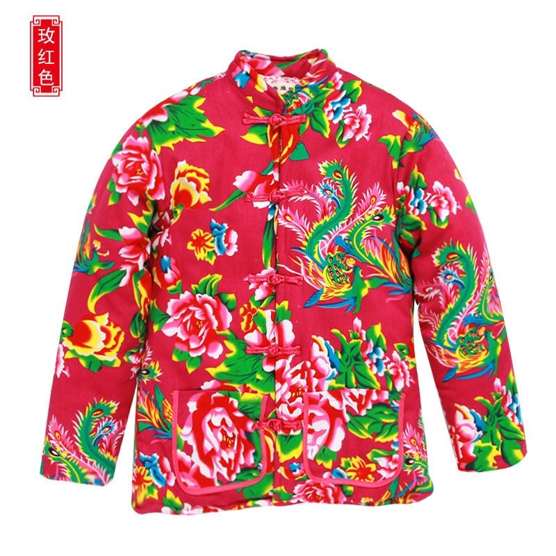 东北大棉袄东北大花布棉袄男女加厚冬季棉服复古手工丝棉 红色高品质