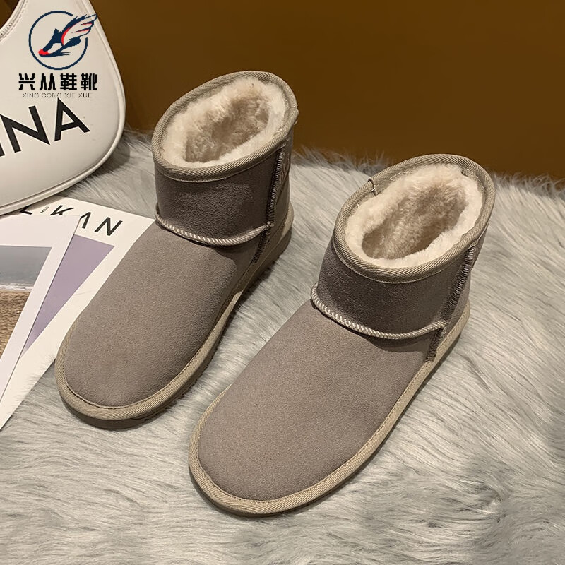 女雪地靴女短筒防滑加绒加厚保暖迪士尼米奇家族可爱百搭棉鞋雪地棉