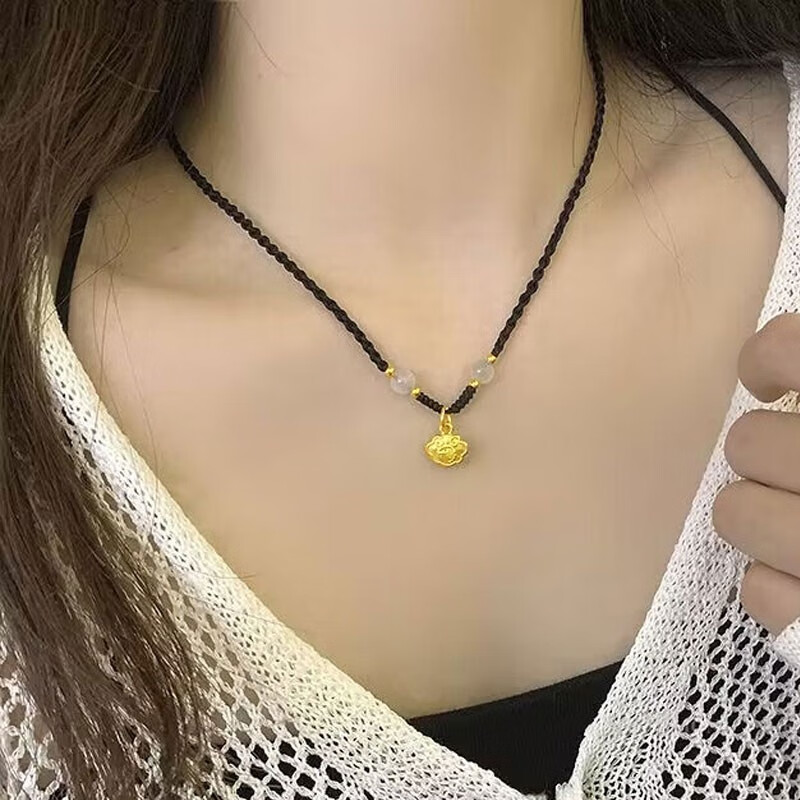 易昇黄金平安锁项链女999足金转运编织锁骨链时尚锁包吊坠生日送女友