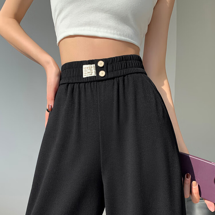 拓猴(tuohou)小个子垂坠感女裤雪纺直筒裤女夏黑色阔腿裤女夏季新款