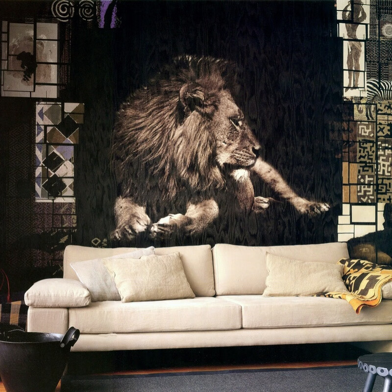 法国风格定制壁画非洲元素vp65901雄伟狮子图沙发电视背景墙壁纸 无缝