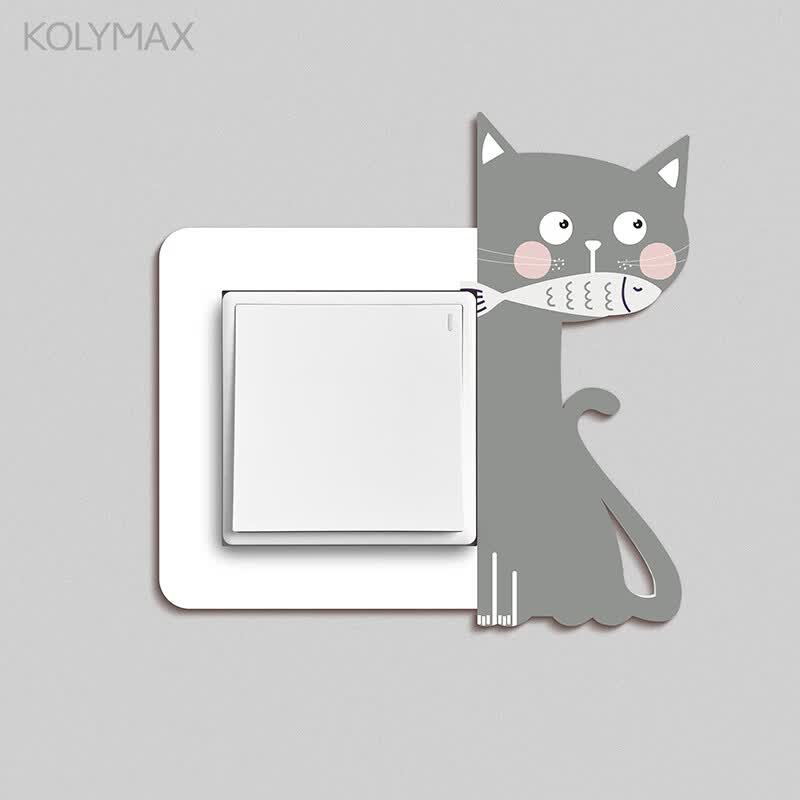 KOLYMAX3d猫咪亚克力开关贴灯插座装饰贴卡通立体开关边框套 左边灰白猫B款