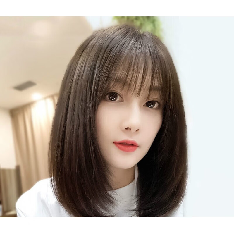 唐妮 假发女长发网红齐肩锁骨自然逼真空气刘海全头套内扣长发【mst