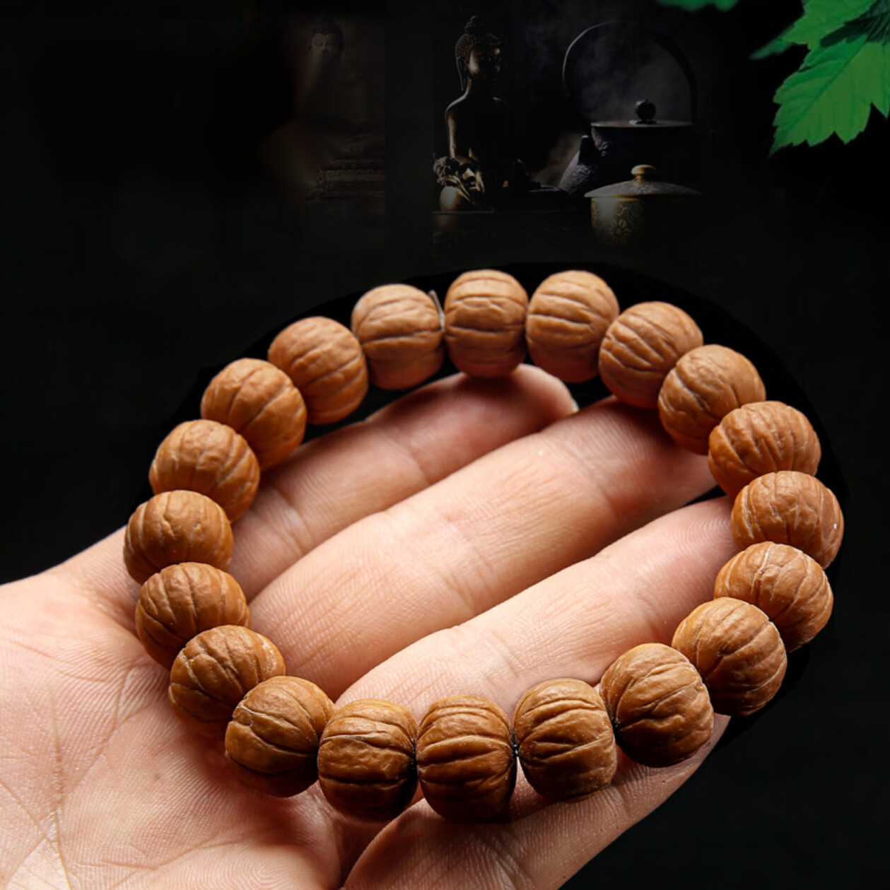 君恩 野生小核桃手串南瓜桩凤羽猴头双鳍拉丝猴头文玩单圈手链 猴头