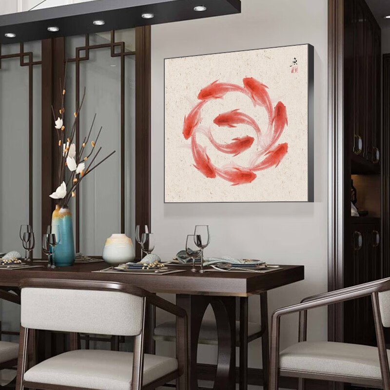 六然画艺(liuranhuayi)转运鱼入户玄关装饰画寓意好的新中式走廊餐厅