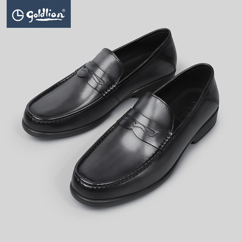 金利来(goldlion)皮鞋男士典雅商务正装男鞋轻便牛皮革德比鞋套脚乐福
