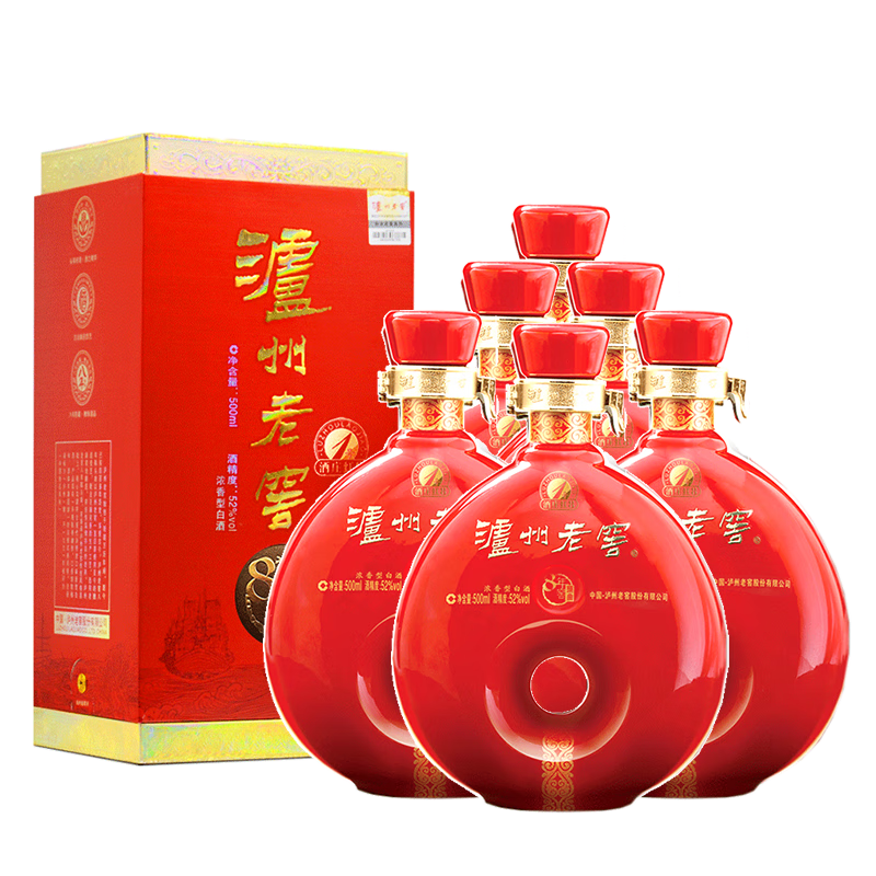 泸州泸州老窖8年窖头曲红8  浓香型白酒纯粮食酒 500ml 52度 500ml 6