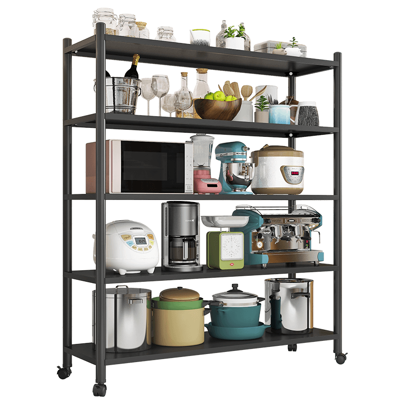 乐爱家 厨房置物架微波炉架可移动烤箱架落地多层可调节烤漆碳钢置物架收纳架仓库储物架子