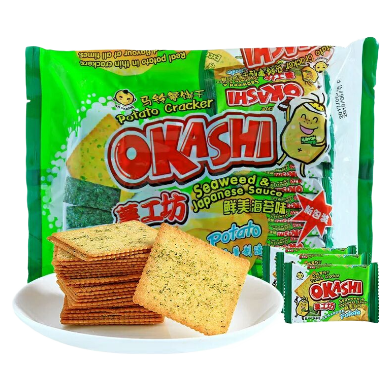 味觉小子okashi薯工坊马铃薯土豆薄脆饼干海苔味经典薯片早餐饼干 四种口味各一包