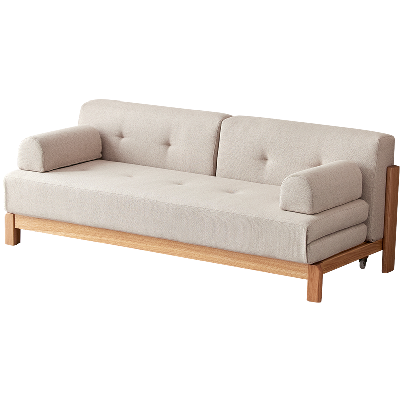 原始原素 实木沙发床 现代简约小户型客厅橡木可伸缩沙发床 浅咖色 JD-2179