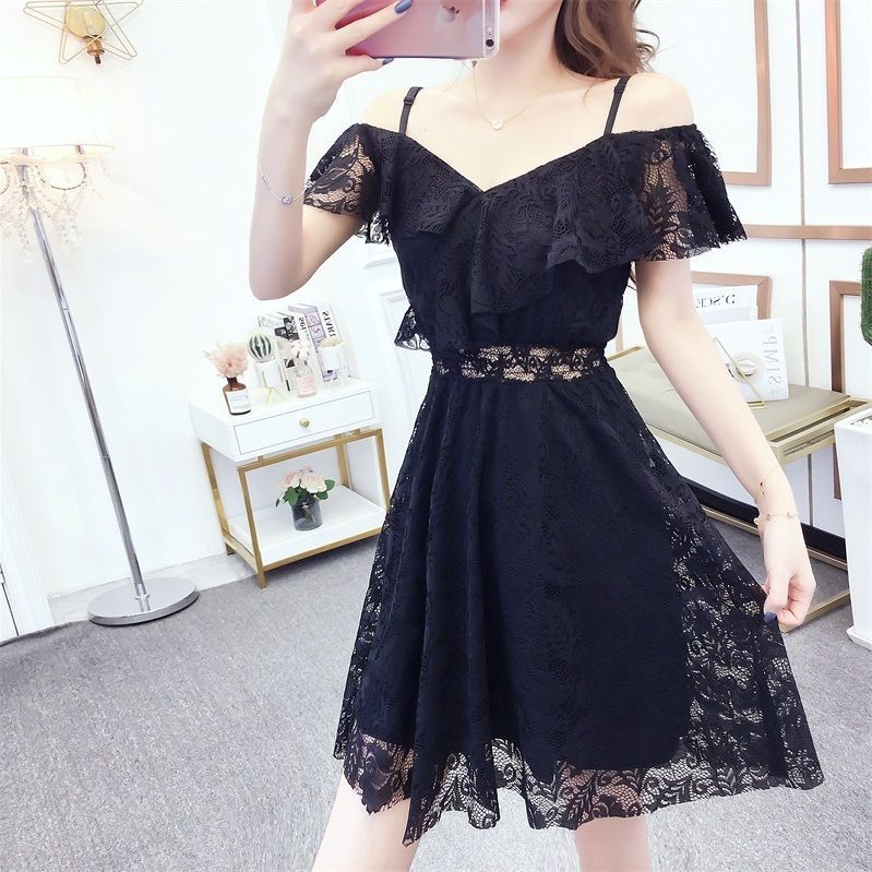 新款小个子超仙短袖蕾丝裙夏新款镂空网纱设计感性感显瘦仙女连衣裙