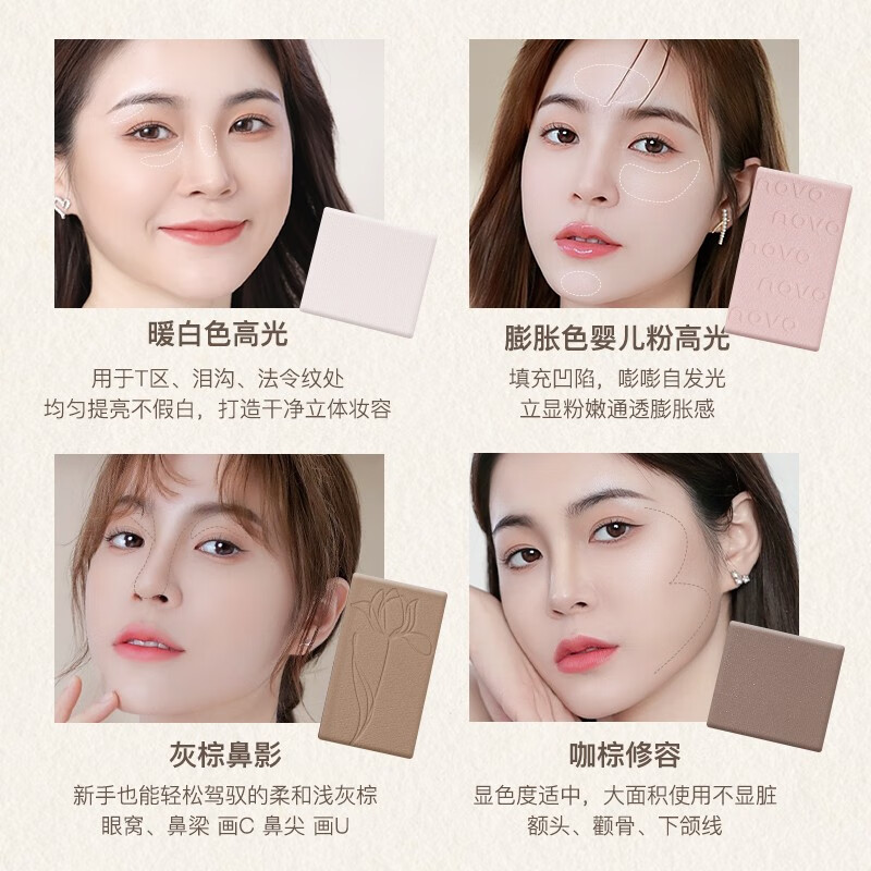 NOVO修颜盘高光修容盘修颜阴影鼻影侧影哑光珠光双重质地全脸修容盘 01#黄调自然盘