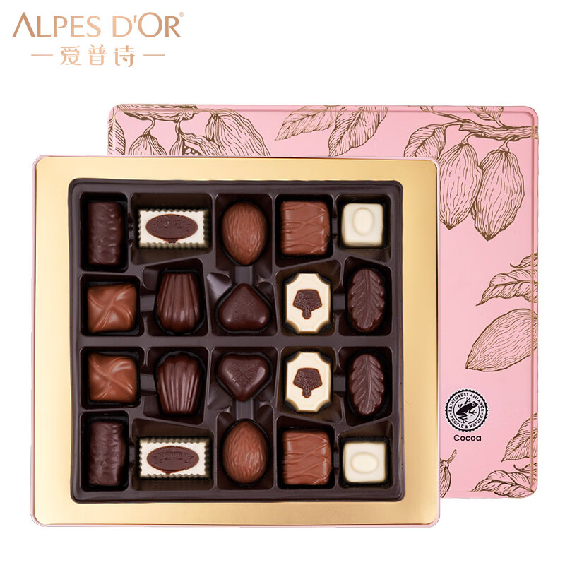 爱普诗（Alpes d'Or）比利时进口巧克力礼盒圣诞节礼物生日礼物女糖果礼盒 10口味夹心 金色精选巧克力礼盒250g