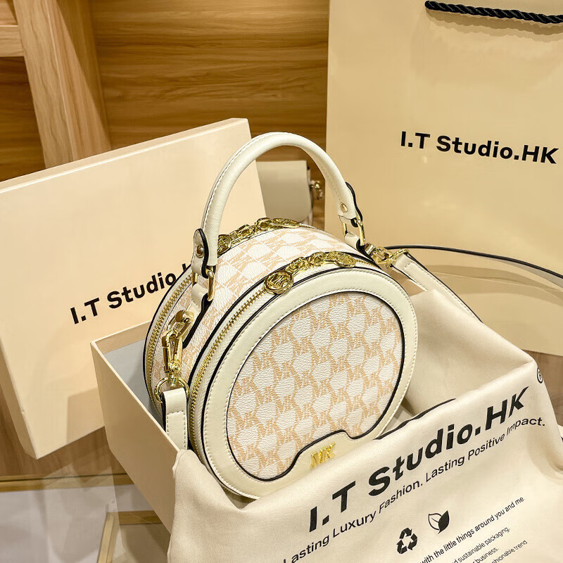 mospoke严选品牌包圆饼包手提单肩斜挎包小圆包小包包2023新款 奶白色