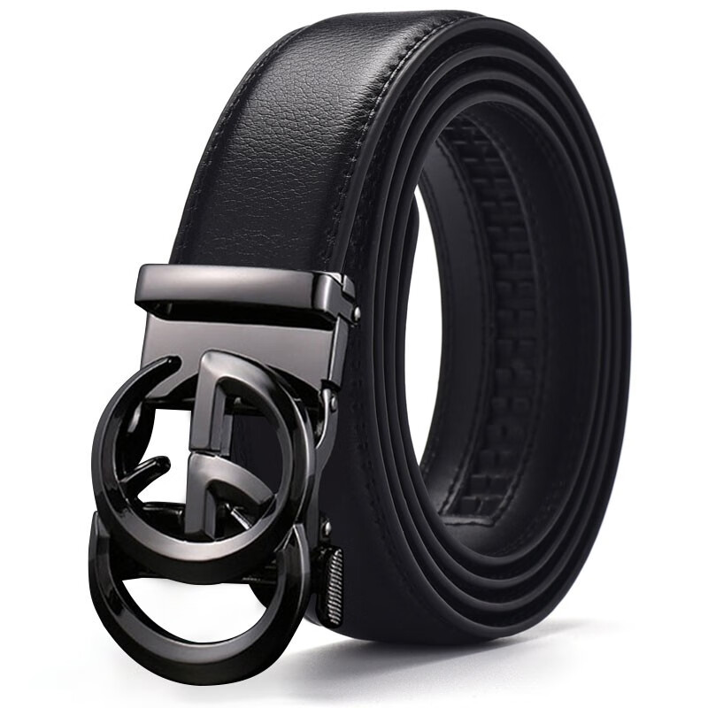 POACY男士皮带真牛皮 商务腰带男时尚裤带男款字母简约 礼物 双G枪色扣 110cm 【裤码33以下】