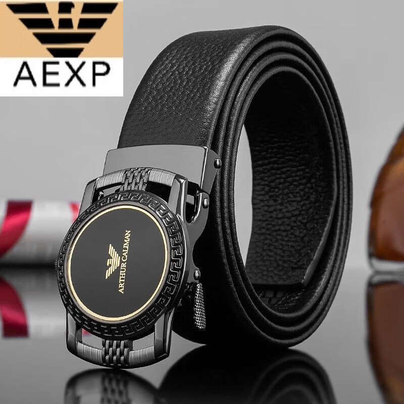 aexp阿玛尼尼旗下男士真牛·皮自动扣商务皮带:年轻人牌潮流 黑色时尚
