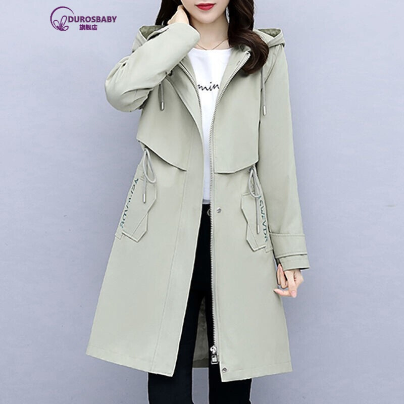 durosbaby 香港潮牌   有里布2021春秋韩版米白色宽松休闲连帽风衣女