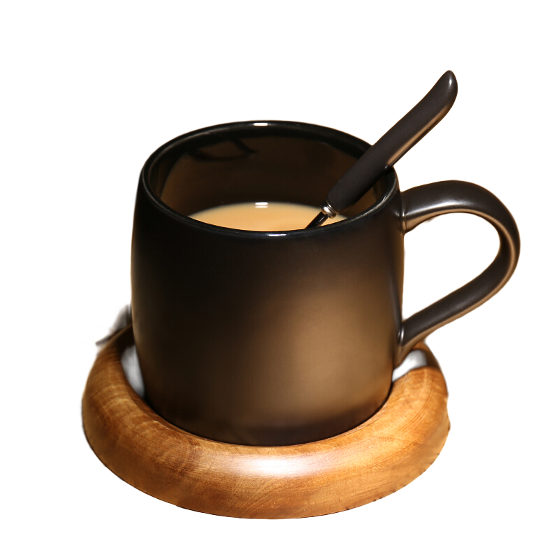 无泥（WUNI） 欧式轻奢黑色马克杯带盖勺哑光咖啡杯配底座创意简约大容量咖厅 黑色星睛杯带勺（配盖+底座）