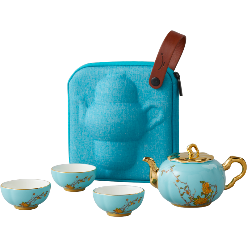 永豐源（auratic）夫人瓷西湖藍 5頭旅行茶具套裝便攜包手提包戶(hù)外功夫茶具 買(mǎi)贈 旅行茶具 5頭