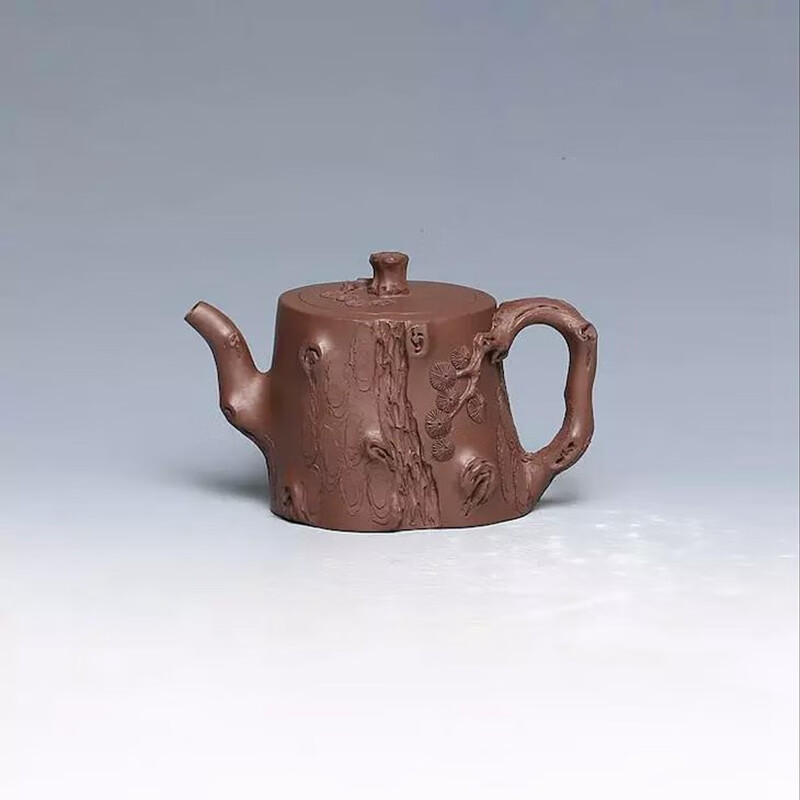 宜兴紫砂壶名家弟子张聪制《苍松》紫泥230cc全手工花器