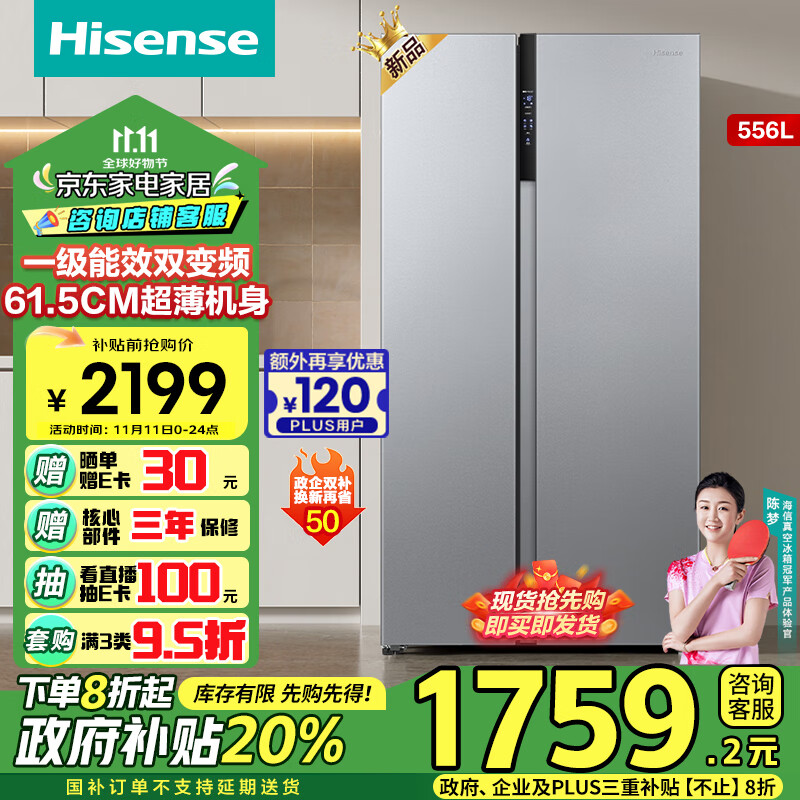 海信（Hisense）电冰箱双开门冰箱超薄无霜一级能效双变频556升大容量家电政府补贴以旧换新BCD-556WFK1DPUJ国补