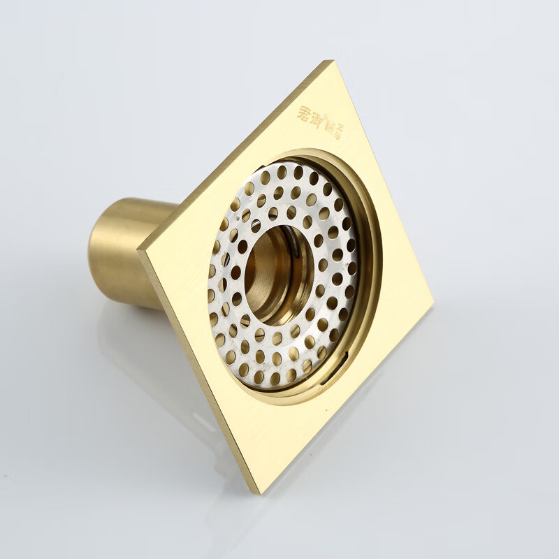 卫生间黄铜隔臭地漏浴室洗衣机地漏三通方形仿古欧式不锈钢过滤网 10*