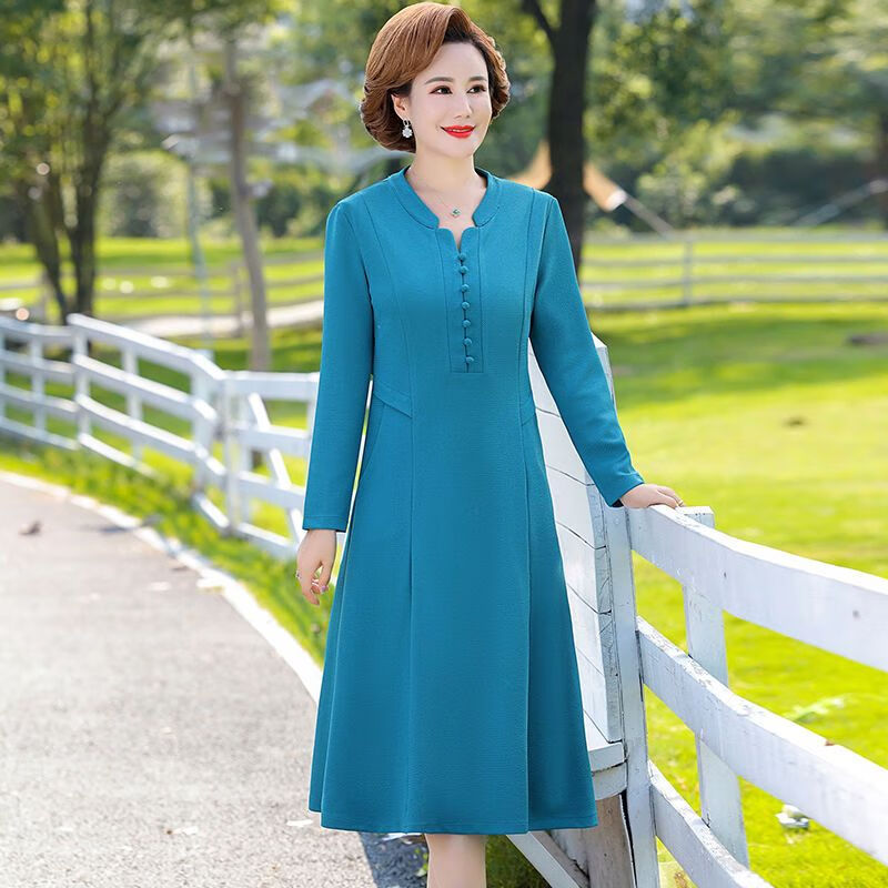 nzglr中老年春秋连衣裙中长款老年裙妈妈秋装新款长袖50岁60岁中年