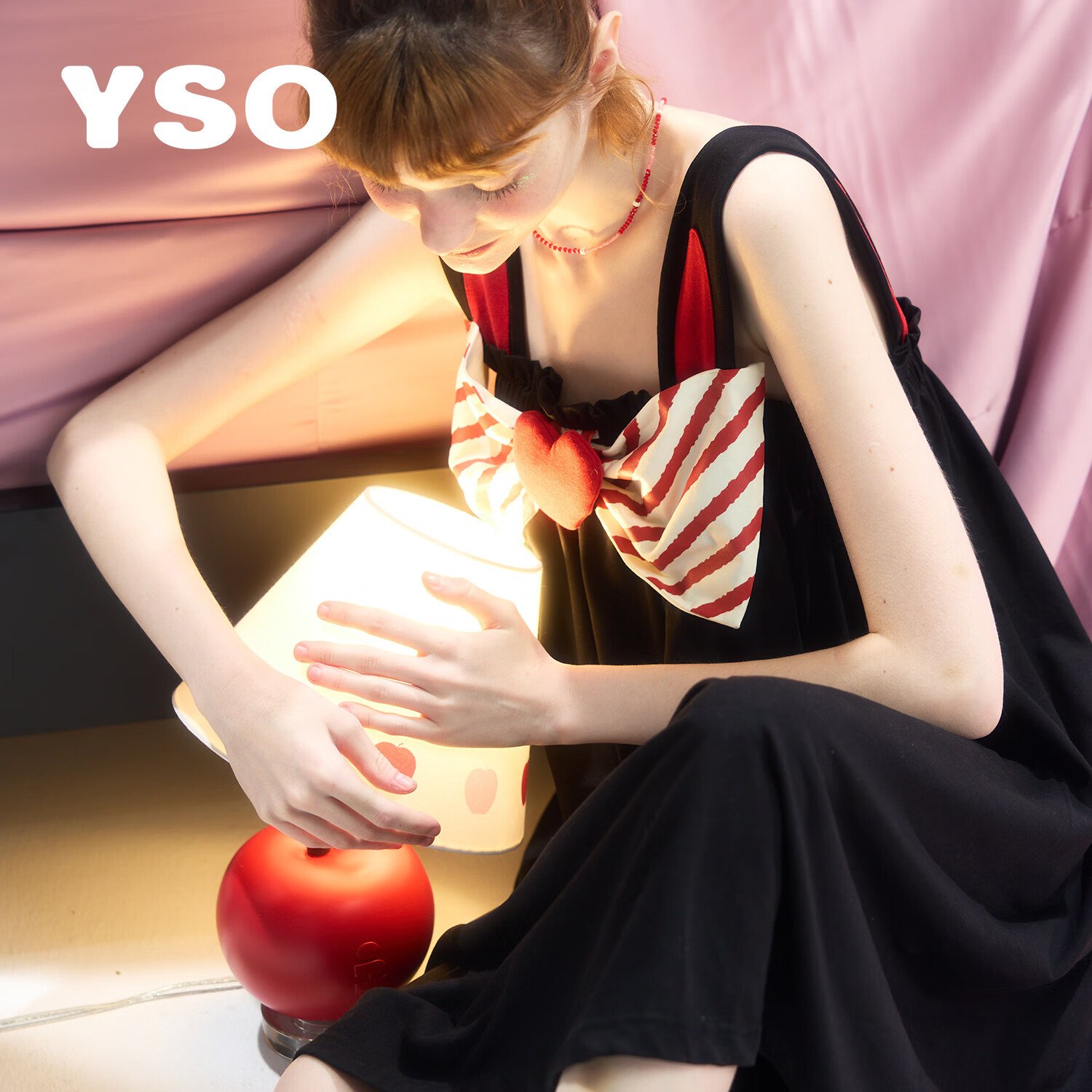 YSO【禮物系列免胸墊】睡裙女夏季薄款吊帶短裙可愛(ài)兔子蝴蝶結(jié)棉睡衣 黑色 M