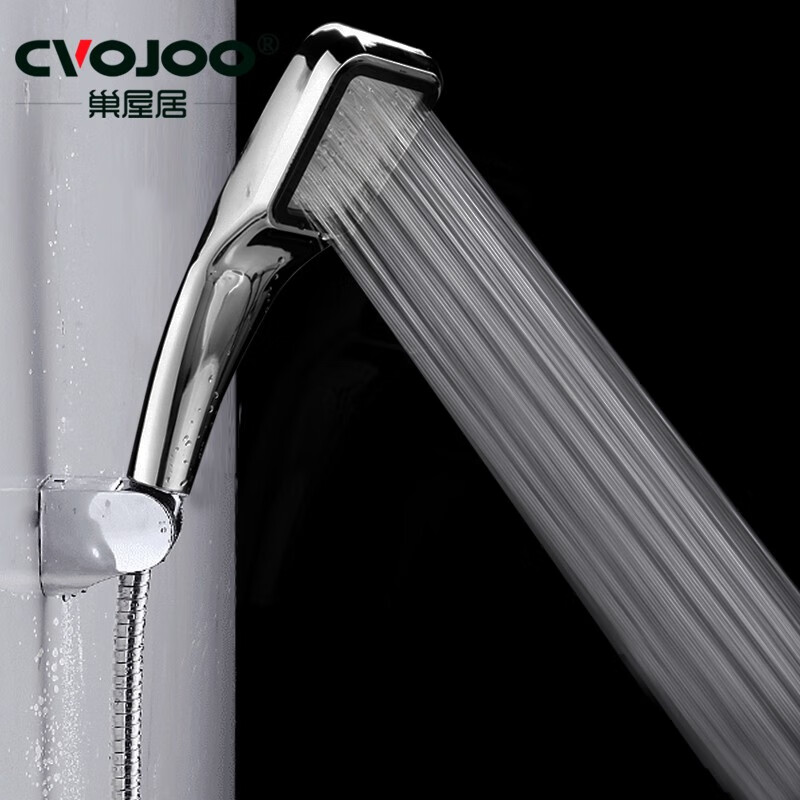 巢屋居 卫浴出租房宿舍增压花洒喷头淋浴头手持莲蓬头套装浴室热水器配件软管三件套方形小沐浴头 花洒套装