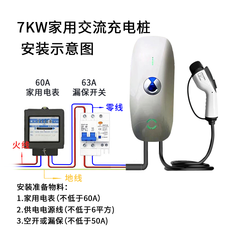 腾势D9充电桩枪器Z9 N7 N8原装新能源通用防水家用7KW交流原厂全新APP 腾势全新原厂-7kw 5米枪线 单机不含安装