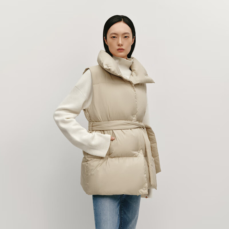 OVV秋冬热卖女装桃绒面料立领保暖蓬松羽绒马甲背心 卡其色 M
