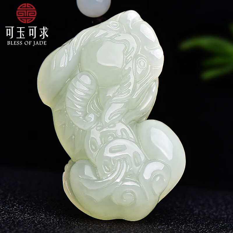 清代和田玉雙歡 可玉可求直播选货和田玉貔貅吊坠男女款青白玉貔貅吊坠玉石玉坠