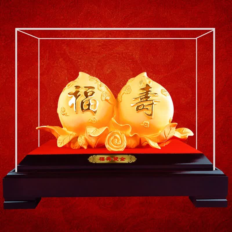 京峰阁 特大号绒沙金寿桃祝寿摆件 送长辈老人生日礼物八十大寿贺寿贺礼 特大号福寿双全