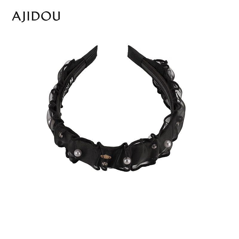 AJIDOU阿吉豆发箍女优雅珍珠灵动俏皮小众款简约百搭头箍发饰生日礼物 黑色 内直径12cm宽3cm
