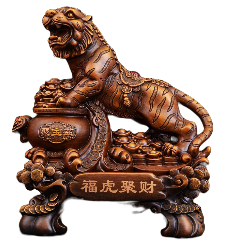 聚善緣 老虎擺件招財(cái)福虎聚財(cái)十二生肖大號(hào)動(dòng)物老板辦公桌室裝飾工藝品 ML?；⒕圬?cái)檀木紋36*20*40cm