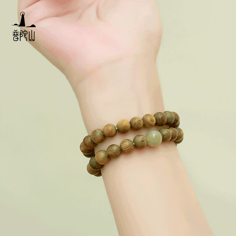 普陀山【正品保真】绿檀木和田玉双圈手串文玩多圈念珠文玩盘玩礼物 【普陀山官方直发】绿檀木和田玉 6mm