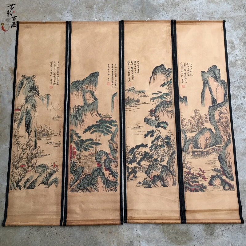 四条屏山水挂画唐山水仿古代名人家用客厅装饰中堂挂画 唐山水 单幅