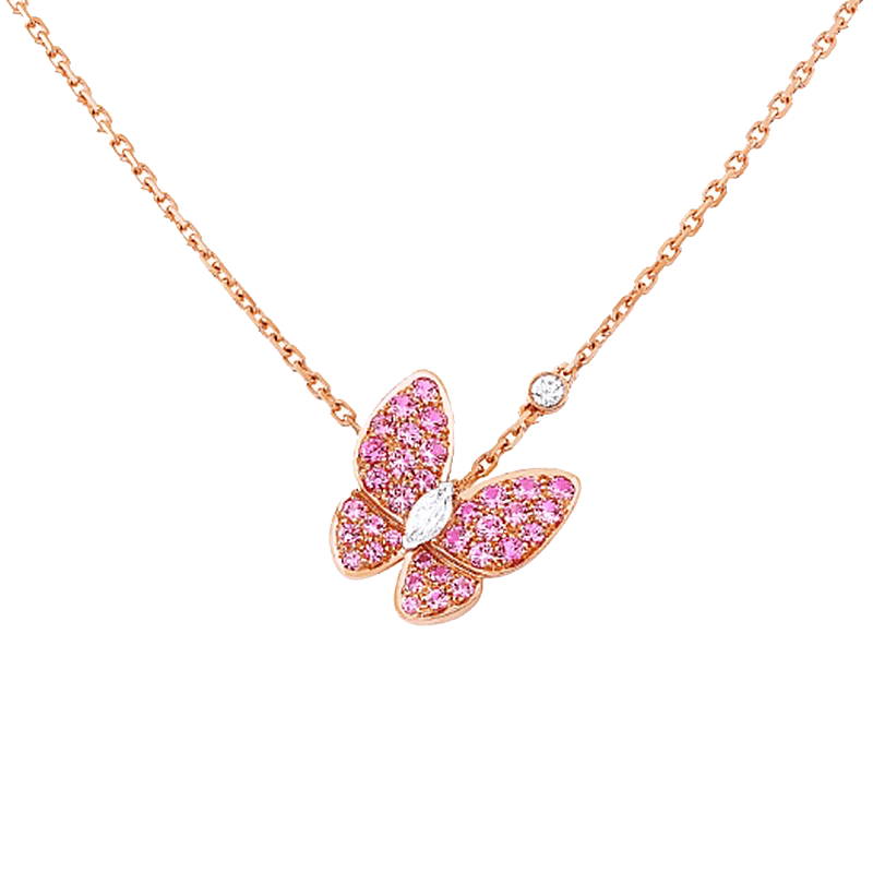 梵克雅宝(van cleef & arpels)女士项链蝴蝶吊坠锁骨项链玫瑰金镶嵌蓝