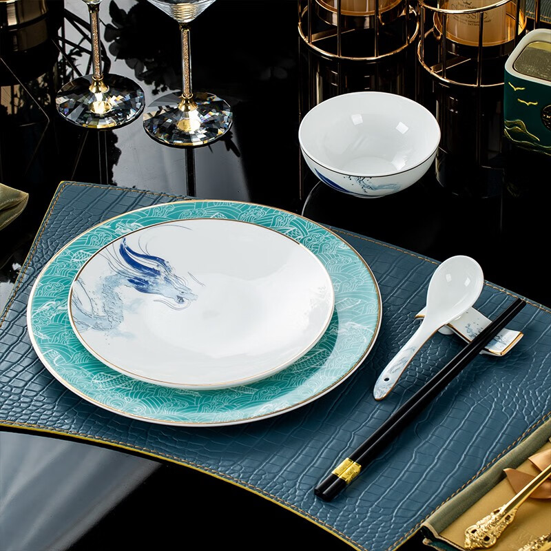 陶相惠 酒店摆台餐具一人位套装中式会所高档餐厅包厢接待会客骨瓷碗