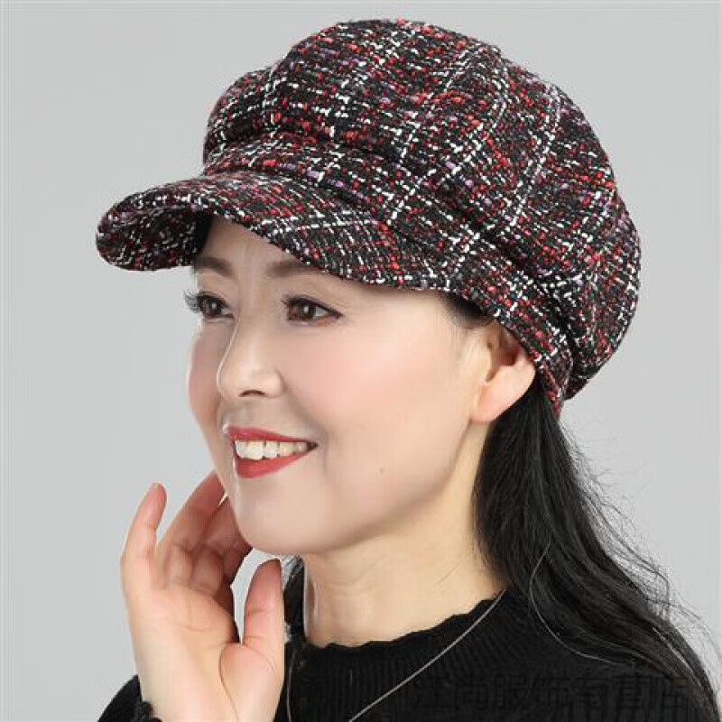 帽子中年妈妈女士春秋女帽女秋时尚中老年春季洋气老年女式八角帽 枣
