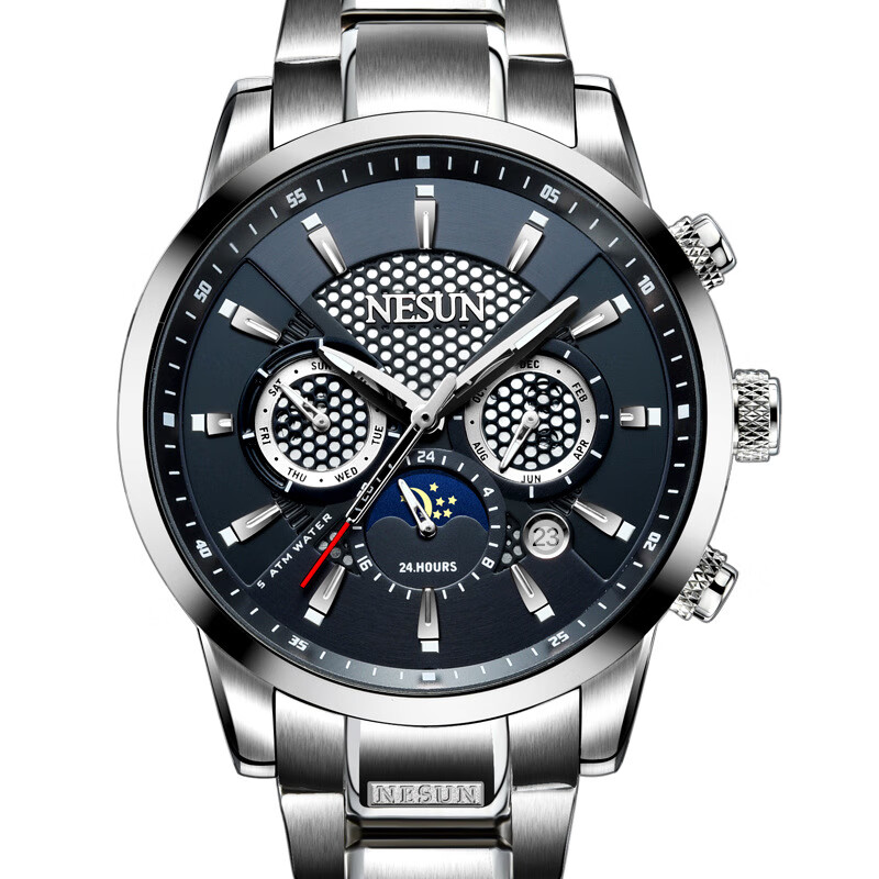 尼尚(nesun)男士手表男全自动机械表多功能防水夜光日历星期月份月相