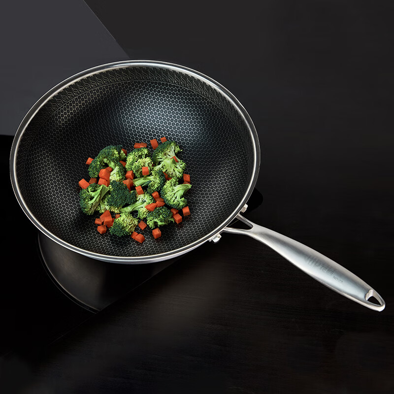 花后(huahou)花后不粘锅炒锅家用304不锈钢蜂窝燃气灶电磁炉通用 304