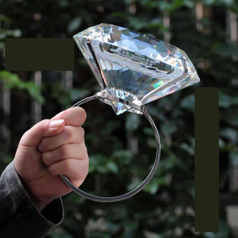 表白神器创意水晶大钻戒道具超大钻石戒指浪漫生日礼物求婚送女友 80mm普通钻+锦盒