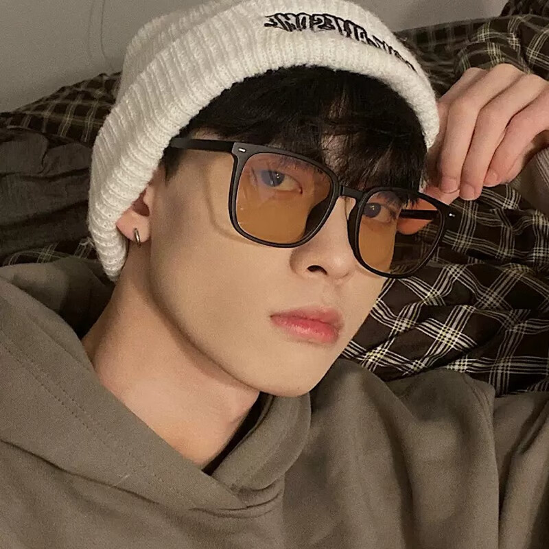 依岚傲雪自动感光变色黑框茶色近视眼镜男可配度数镜片防蓝光眼镜 无